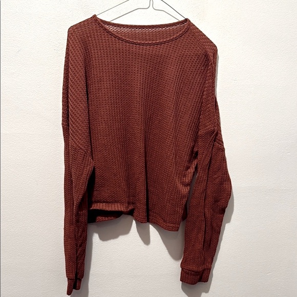 SHEIN XL Rust Waffle Knit Long Sleeve Top - Picture 2 of 7